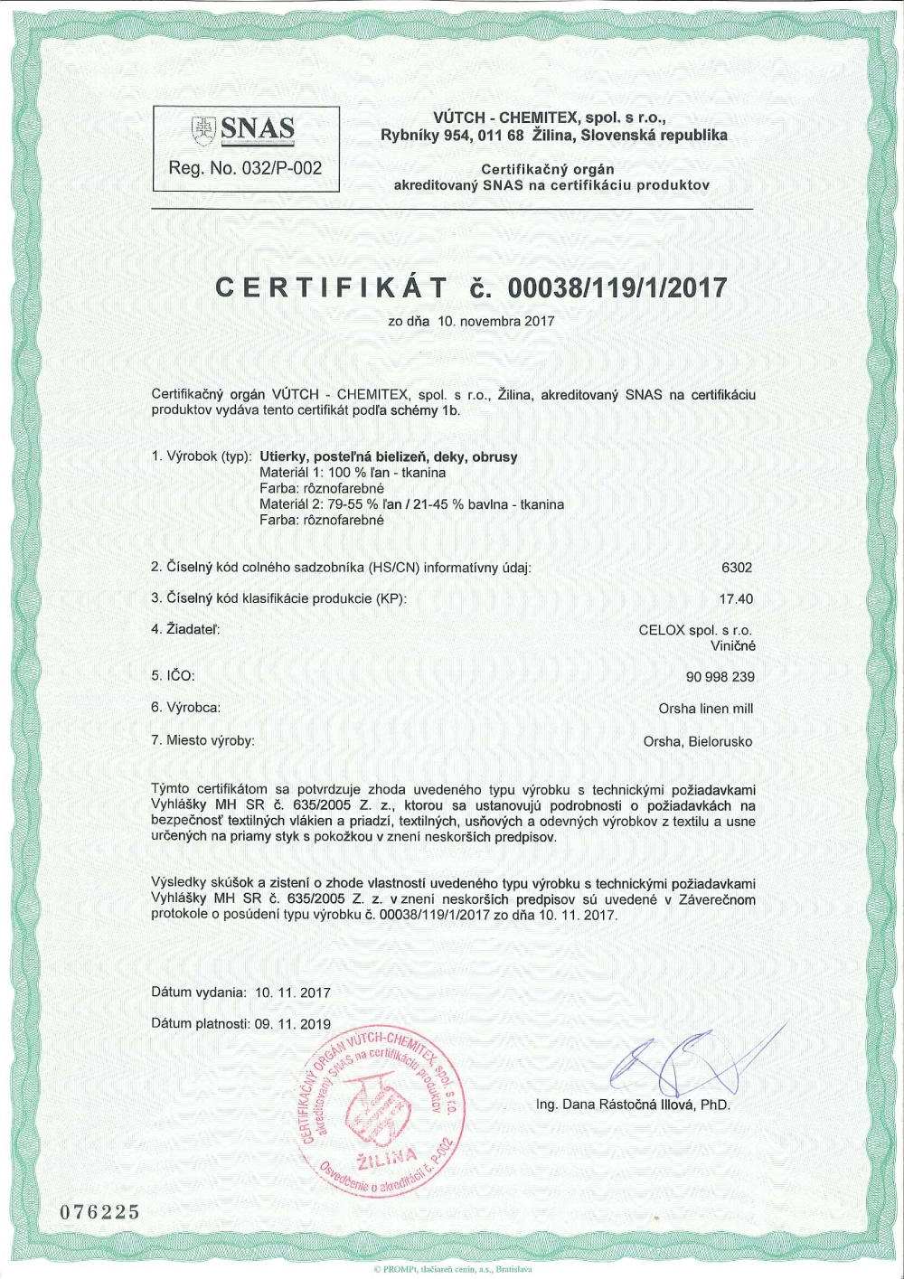Ľanové produkty_slovienka.sk certifikaty