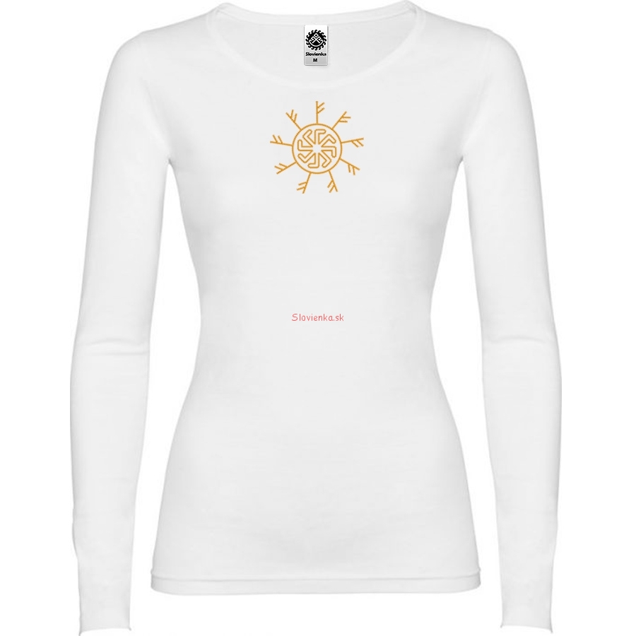 vyšívané-biele-tričko-žena-dlhy-rukav-runy-fehu-Ladinec-zlata-slovienka.sk