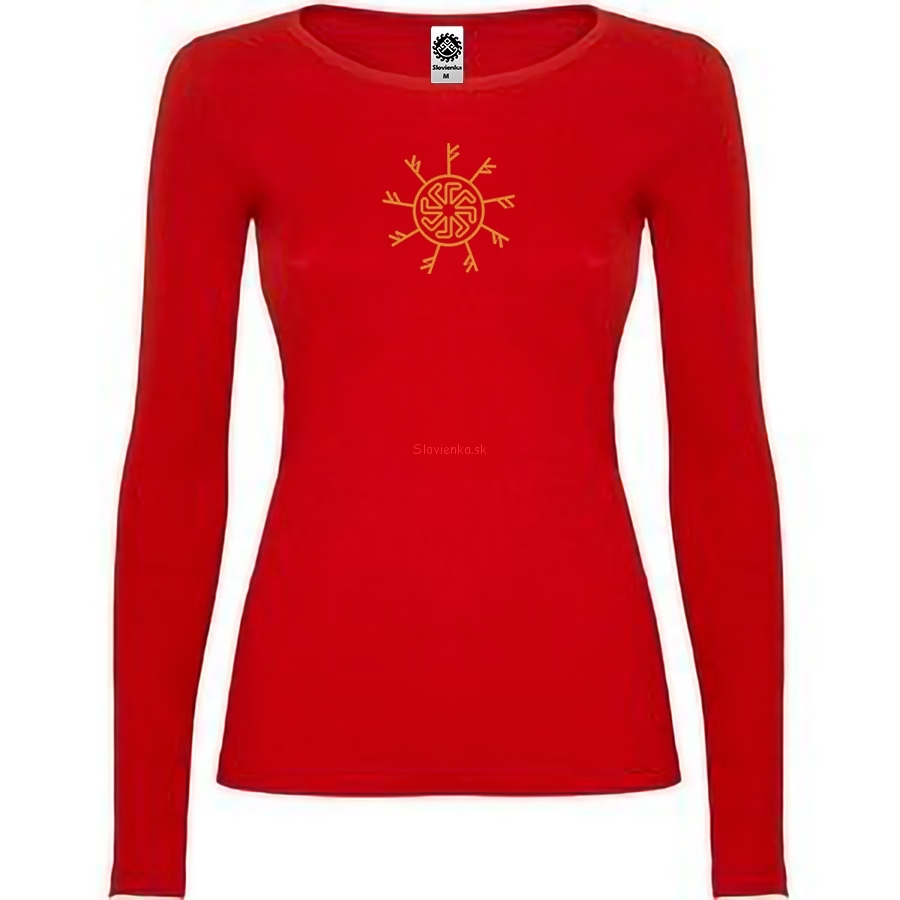 vyšívané-červene-tričko-žena-dlhy-rukav-runy-fehu-Ladinec-zlata-slovienka.sk