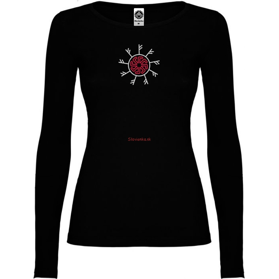 vyšívané-čierne-tričko-žena-dlhy-rukav-runy-fehu-Ladinec-bielo-červena-slovienka.sk