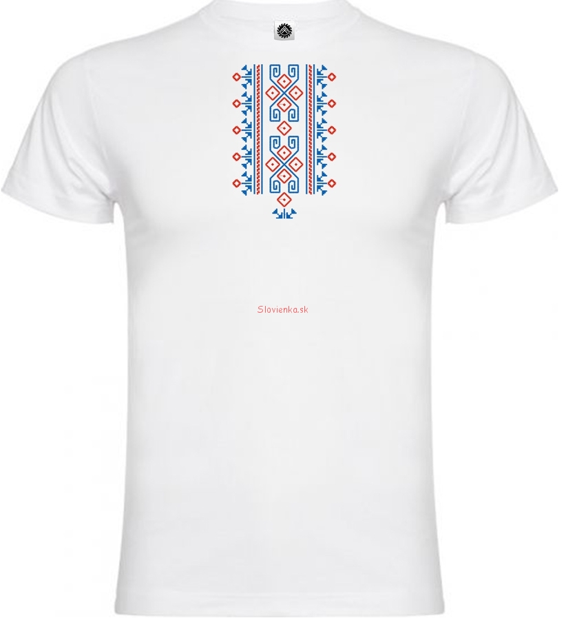 Vysivane_tricko_panske_muz_biele_ukrajinsky_narodny_vzor_prvky_slovanske_cerveno_modre_slovienka.sk