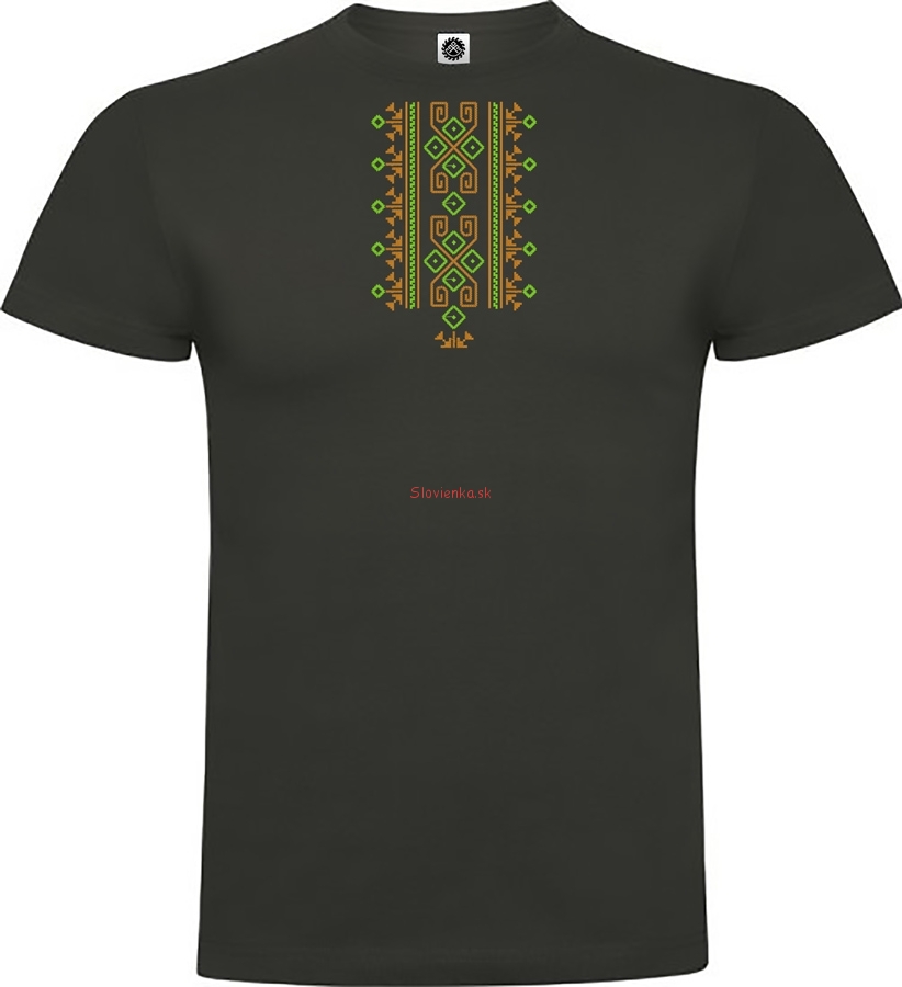 Vysivane_tricko_panske_muz_cierne_ukrajinsky_narodny_vzor_prvky_slovanske_hnedo_zelene_slovienka.sk