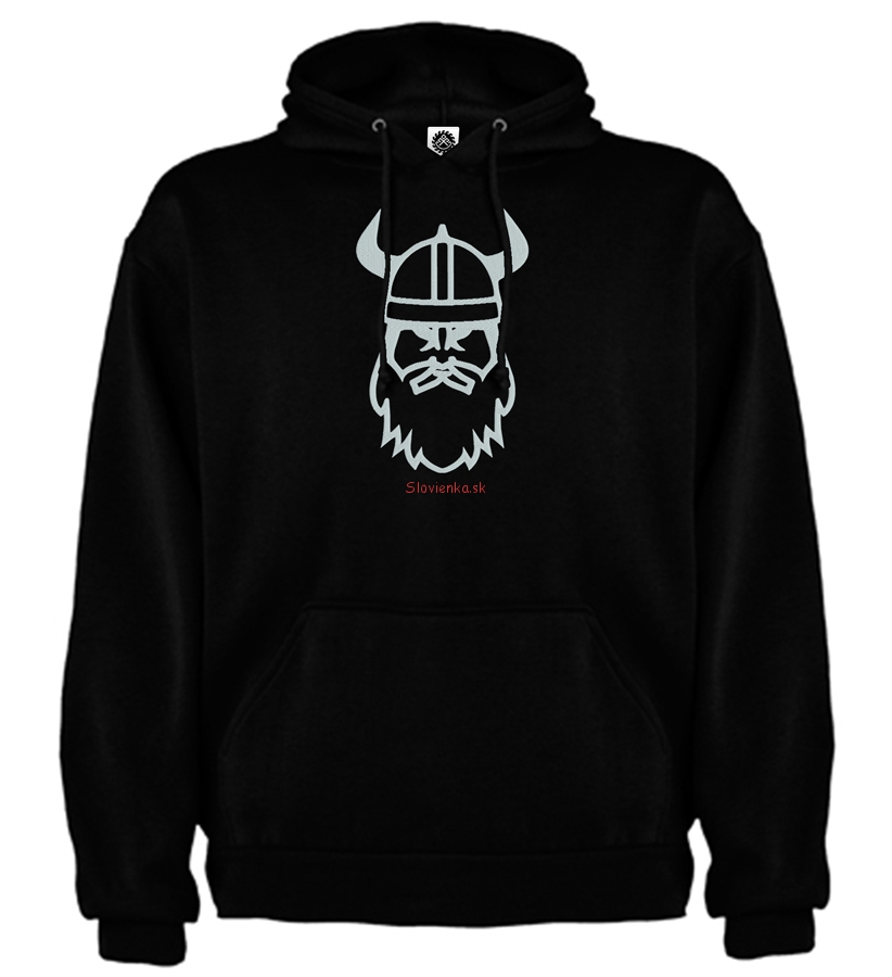 panska-mikina-s kapucnou-Muzska-vysivka-vysivana-CIERNA-VIKING-biela-slovienka.sk