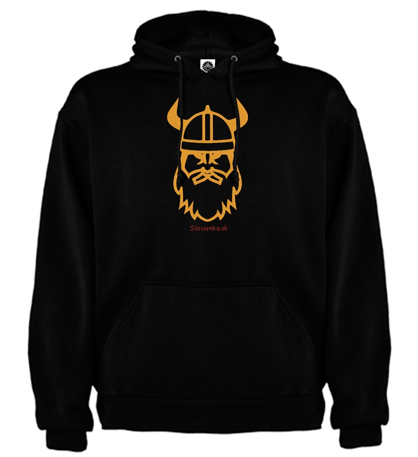 panska-mikina-s kapucnou-Muzska vysivka-vysivana-MIKINA-CIERNA-VIKING-gold_slovienka.sk