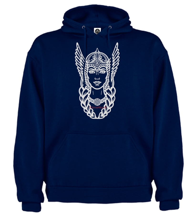 panska-mikina-s kapucnou-Muzska-vysivka-vysivana-Namornicka-modra-VALKYRIA-slovanska-bohyna-ochrankyna-bojovnikov-biela_slovienka.sk